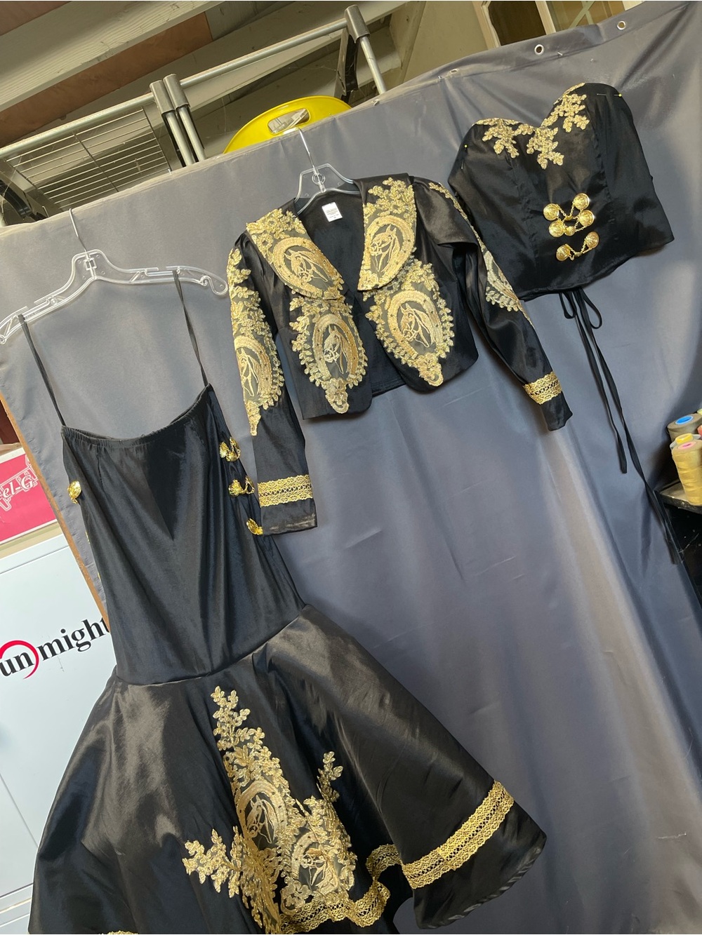 Black & Gold Embroidered Three-Piece Set - Dramatic Evening Ensemble